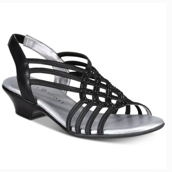 KAREN SCOTT Black Rhinestone Strappy Elinoor Round Toe Slip On Slingback (WIDE) - Picture 1 of 6